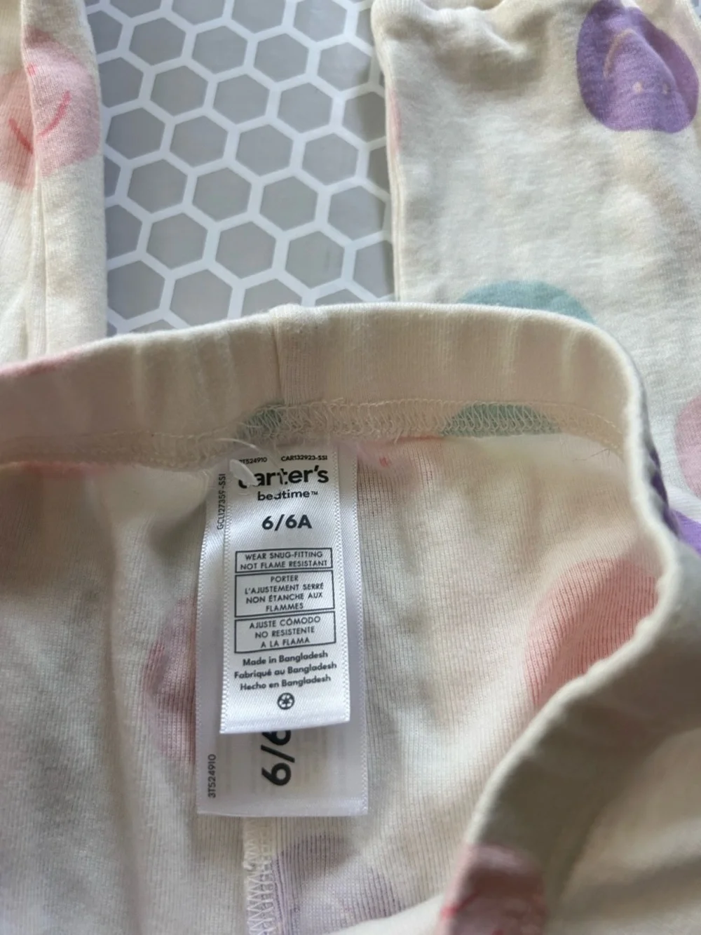 Carter's Cream Pajama Set with Pink, Purple & Blue Smiley Dots Size 6